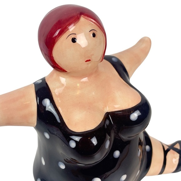 Rare Retro Polka Dot Swimsuit Piggy Bank | Unique Hand-Painted Ceramic Decor - Picture 7 of 15
